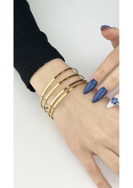 4lü Kare Profil, Paslanmaz Charm Taşıyıcı Ajda Bilezik 134, Çap 65mm, Altın Renk
