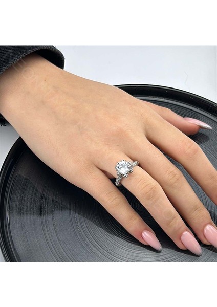 Yüzük, Zirkon Taşlı, Kararmayan Paslanmaz, Gül Detaylı, Ölçü Ayarlanabilir, Gümüş Renk, Model150