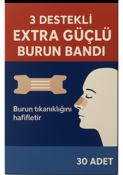 Extra Güçlü Nefes Burun Bandı – 3 Destekli (30 Adet)