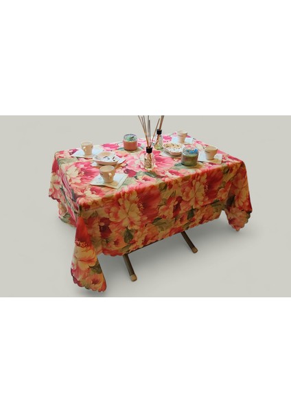 Dijital Baskı Kare Dertsiz Pembe Masa Örtüsü