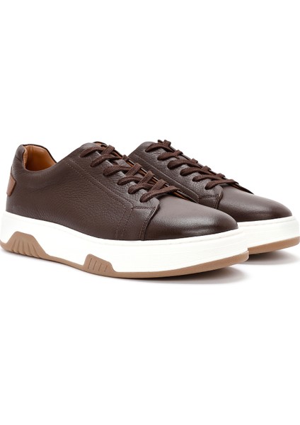 Erkek Kahverengi Bağcıklı Kalın Tabanlı Deri Sneaker 25WFD6885FT modelleri