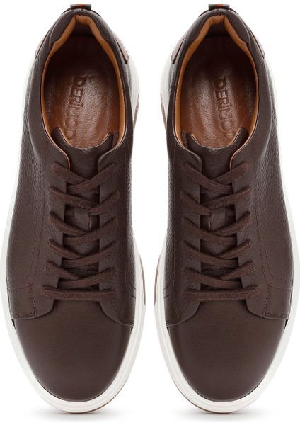 Erkek Kahverengi Bağcıklı Kalın Tabanlı Deri Sneaker 25WFD6885FT