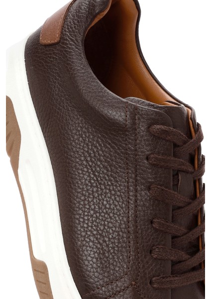 Erkek Kahverengi Bağcıklı Kalın Tabanlı Deri Sneaker 25WFD6885FT