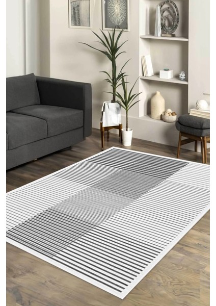 Dijital Kaymaz Yıkanabilir Modern Çizgili Salon Halısı Mutfak Halısı Koridor Halısı Yolluk DC-7204 Gri