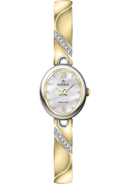 D1240.220 Minimal Taşlı Tasarım Sedefli Oval Kadran Metal Kordon Metal Kasa 3 Atm Suya Dayanıklı Altın Renk Kadın Kol Saati