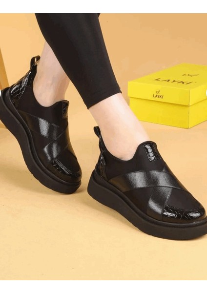 0000068 Siyah Renkli Krok Deri Lastikli Paraşüt Kumaş Sneaker Yürüyüş Ayakkabısı fiyatları