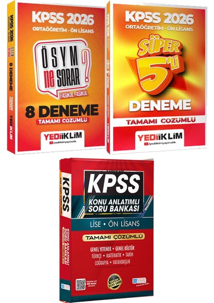 Kpss 2026 Ösym Ne Sorar? 8 Deneme ve Süper 5 Deneme - Lise Önlisans Konu Ant. Soru