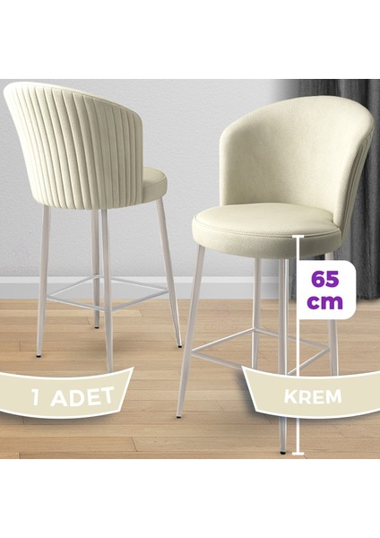 Alte Serisi 1 Adet Krem Babyface Kumaş 65 cm Krom Kaplama Ayaklı Bar Sandalyesi