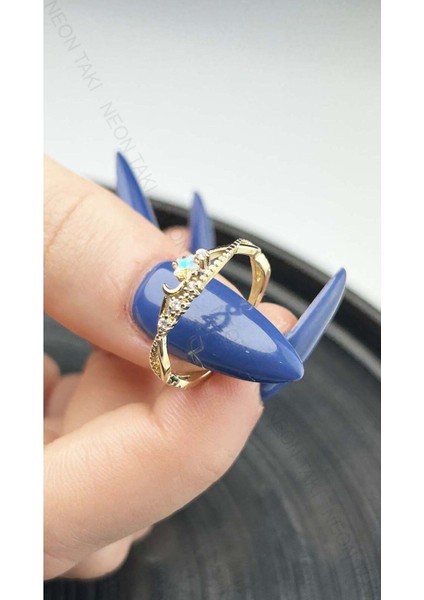 Zirkon Taşlı, Ay Ve Yıldız, Çelik Yüzük 107, Altın Renk, Ayarlanabilir fiyatları