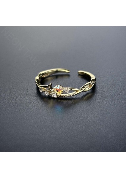 Zirkon Taşlı, Ay Ve Yıldız, Çelik Yüzük 107, Altın Renk, Ayarlanabilir modelleri