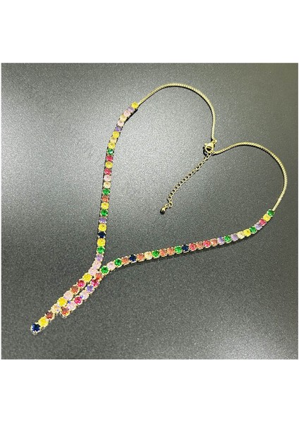 Su Yolu, Çok Renkli Zirkon Taşlı, Kolye 202, Altın Renk modelleri