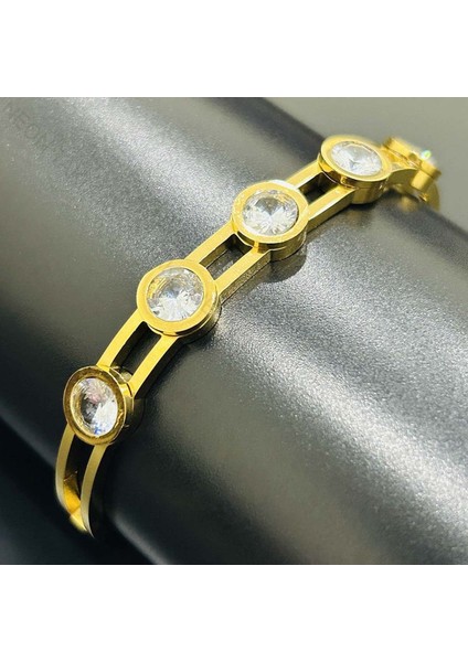 Zirkon Taşlı, Paslanmaz Çelik Kelepçe Bileklik 118, Altın Renk modelleri