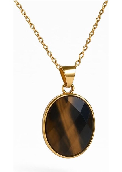 Unisex Kaplan Gözü Kolye Doğal Taş Paslanmaz Zincirli Enerji Taşı Hediye Seçeneği modelleri