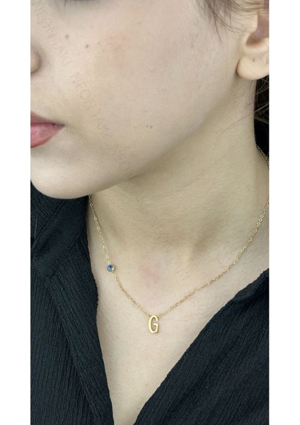 G Harfli, Nazar Figürlü, Paslanmaz Çelik Kolye 276, Altın Renk