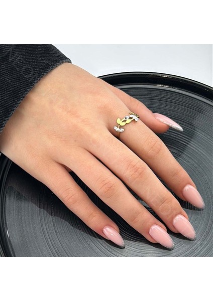 Xxx Gül Figürlü, Zirkon Taşlı Yüzük 53, Altın Renk, Ayarlanabilir