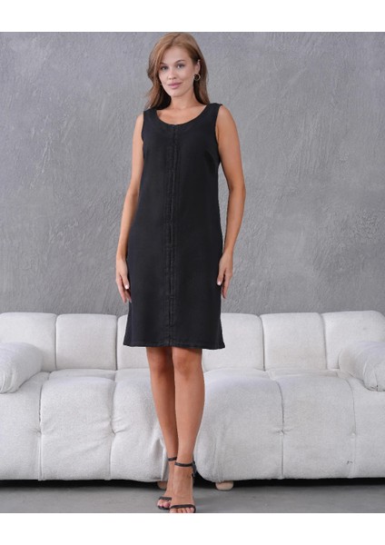 100% Tencel Kumaş Siyah Kadın Elbise