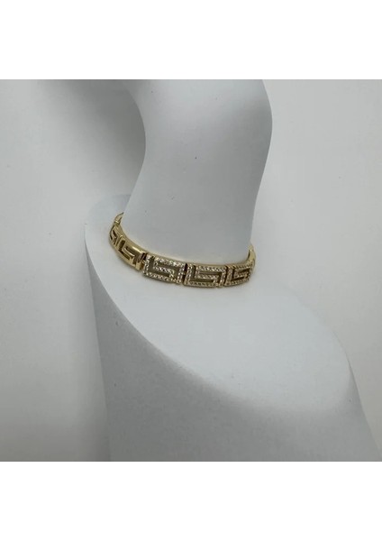 Özel Seri Athena Gold Yunan Desen Taşlı Detay Bileklik - Gold