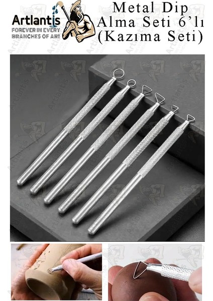 Tel Dip Alma Seti 6 Lı 13 cm 1 Paket Kazıma Seti Paslanmaz Çelik Rötüş Modelaj Kil Heykel Çömlek Yapma Çubuğu Sanatsal
