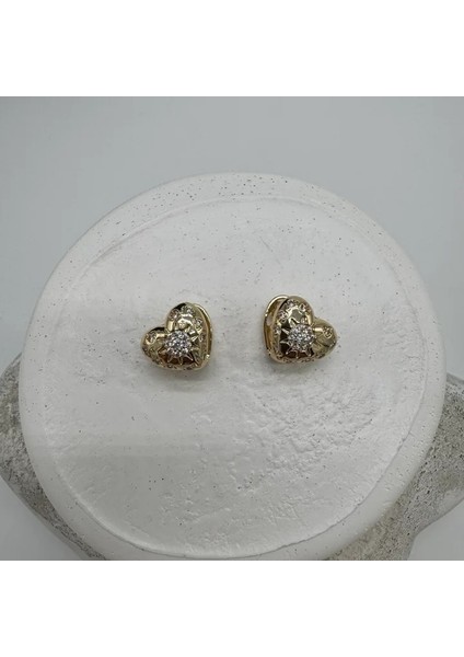 Özel Seri Vintage Model Taşlı Kalp Küpe - Gold fiyatları