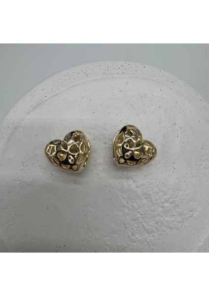 Özel Seri Vintage Model Taşlı Kalp Küpe - Gold modelleri