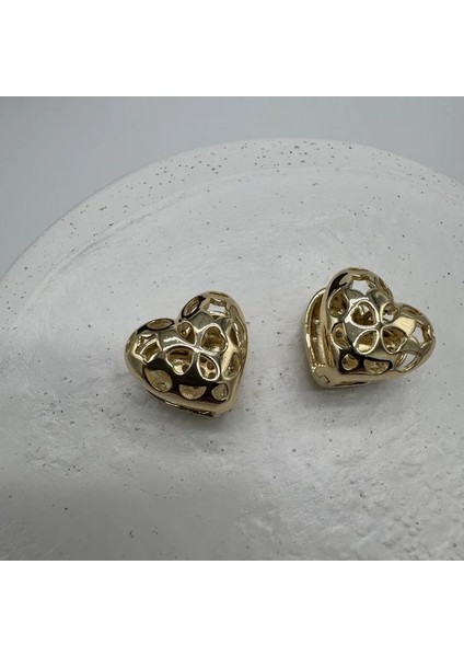 Özel Seri Vintage Model Taşlı Kalp Küpe - Gold fırsatları