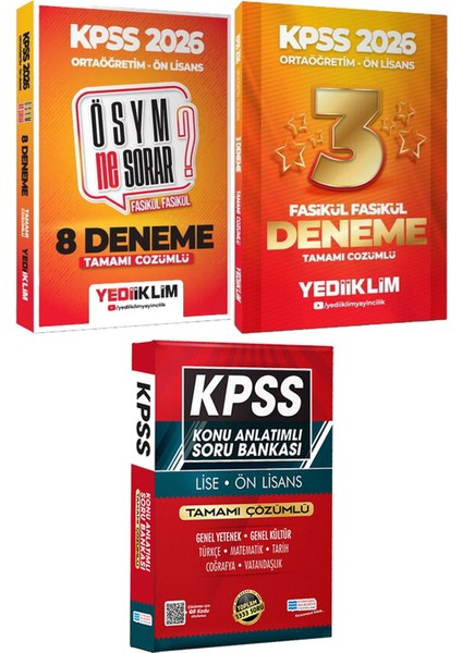 Kpss 2026 Ösym Ne Sorar? 8 Deneme ve Fasikül Fasikül 3 Deneme - Lise Önlisans Konu Ant. Soru