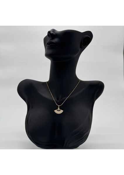 Çelik Yelpaze Beyaz Trend Model Gold Kolye - Gold