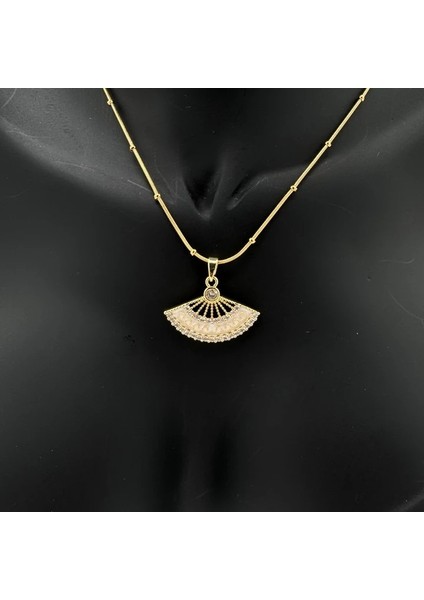 Çelik Yelpaze Beyaz Trend Model Gold Kolye - Gold fiyatları