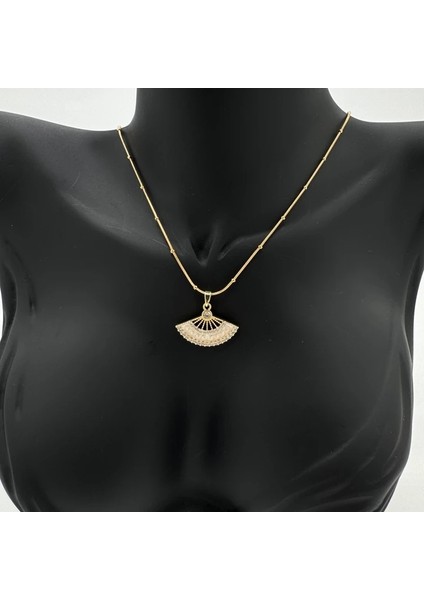 Çelik Yelpaze Beyaz Trend Model Gold Kolye - Gold modelleri