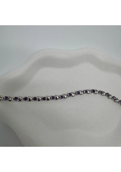 Özel Seri Silver Mor Taş ve Kalp Detay Bileklik - Silver modelleri