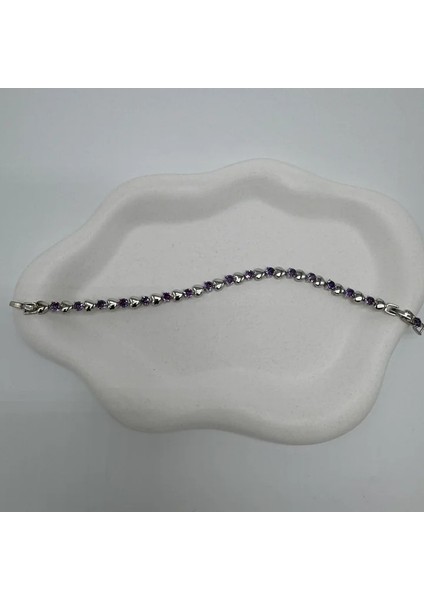 Özel Seri Silver Mor Taş ve Kalp Detay Bileklik - Silver fırsatları