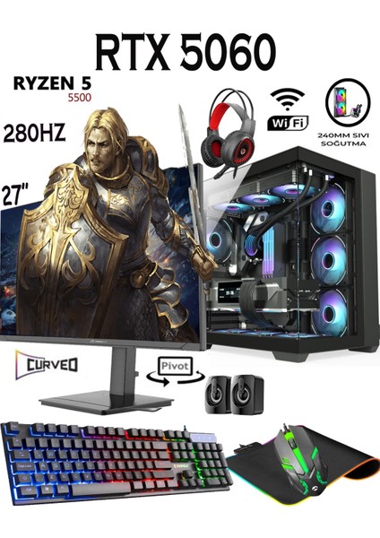 Rebirth X56 Ryzen 5 5500 32GB 1tb M.2 SSD RTX5060 Gddr7 27'' 280HZ Curved Masaüstü Oyuncu Bilgisayarı