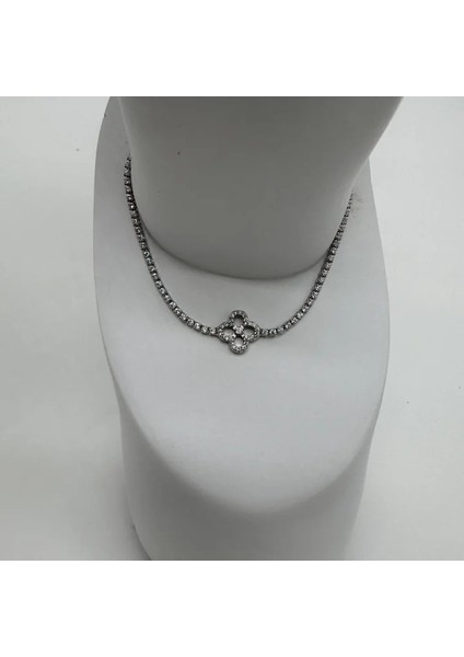 Özel Seri Silver Taşlı Yonca Detay Su Yolu Bileklik - Silver