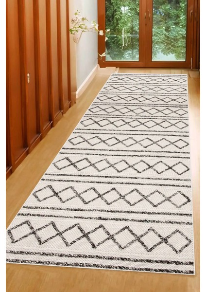 Dijital Kaymaz Yıkanabilir Gri Bej Salon Halısı Mutfak Halısı Koridor Halısı Yolluk DC-7205