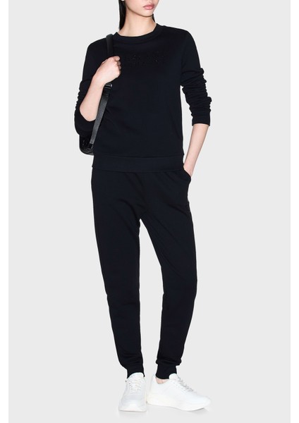 Taşlı Logolu Pamuklu Regular Fit Bisiklet Yaka Sweat Bayan Sweat XW000985 AF14284 UC001 fiyatları