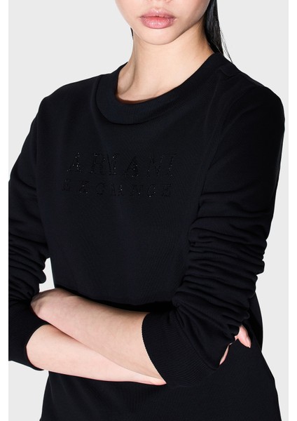 Taşlı Logolu Pamuklu Regular Fit Bisiklet Yaka Sweat Bayan Sweat XW000985 AF14284 UC001 fırsatları