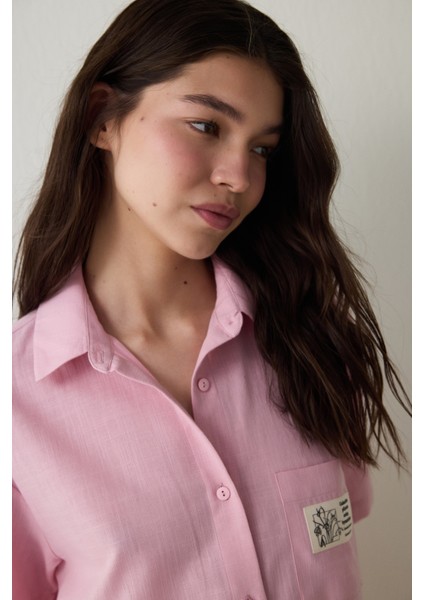 Lila Slogan Baskılı Gömlek Yakalı Pamuklu Kısa Kollu Şortlu Pijama Takımı - Inspired by Flora fiyatları