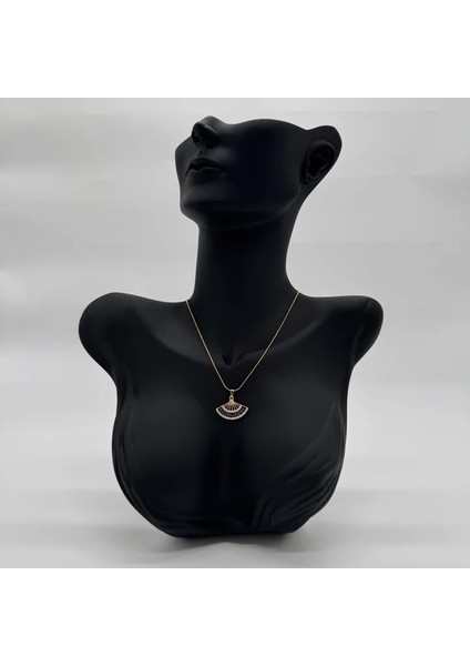 Çelik Yelpaze Siyah Trend Model Gold Kolye - Gold