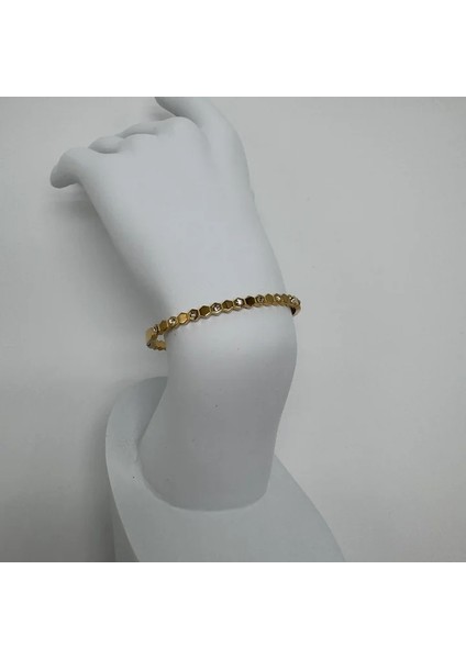 Özel Seri Gold Altıgen Taşlı Detay Kelepçe Bileklik 15 cm - Gold