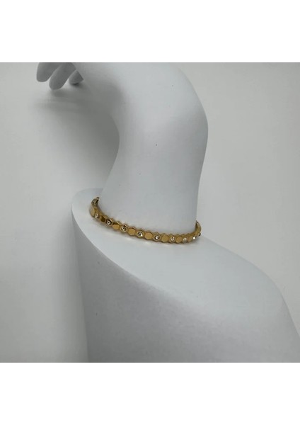 Özel Seri Gold Altıgen Taşlı Detay Kelepçe Bileklik 15 cm - Gold fiyatları
