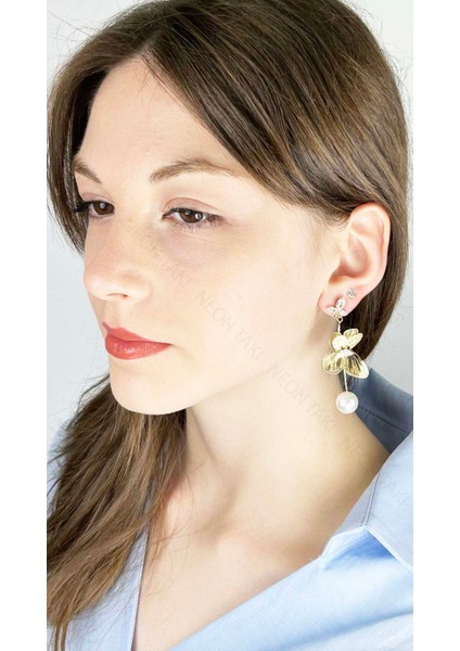 İnci Sallantılı, Çelik Çiçek Küpe 639, Altın Renk fiyatları