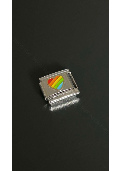 Gökkuşağı Kalp, İtalyan Nom Bileklik için Çelik Charm 15, Gümüş Renk (BİLEKLİK DAHİL DEĞİLDİR!!) fiyatları