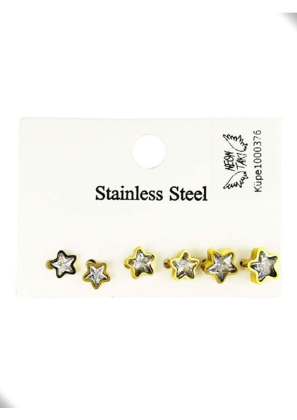 Çoklu Küpe, Zirkon Taşlı, Yıldız, Paslanmaz Çelik Küpe 376, Altın Renk fiyatları