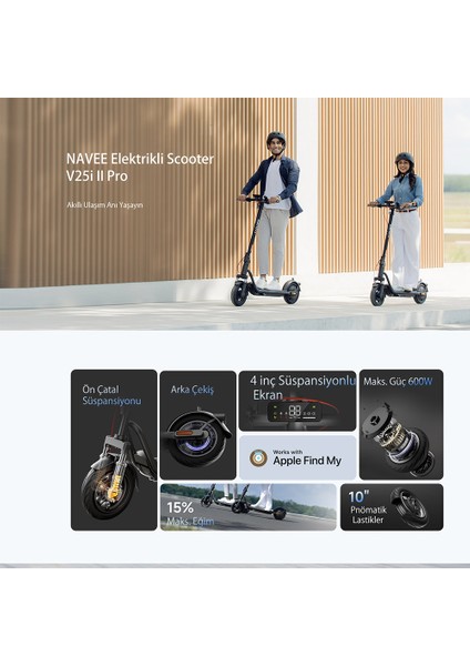V25i Pro 2 Elektrikli Scooter Amortisörlü 25 Km Menzil 600W - Tcs- Ipx5 Doubleflip indirimleri