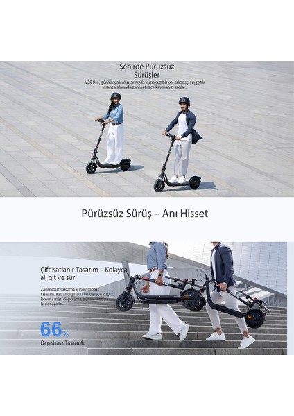 V25i Pro 2 Elektrikli Scooter Amortisörlü 25 Km Menzil 600W - Tcs- Ipx5 Doubleflip