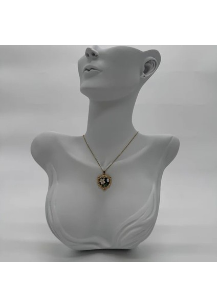 Çelik Vintage Sanat Kolye Serisi: Kalp Model Çiçek Detay - Gold