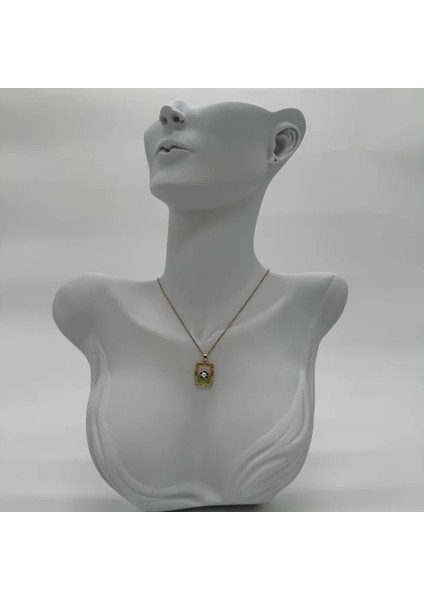 Çelik Vintage Sanat Kolye Serisi: Renkli Tablo Inci Detay - Gold