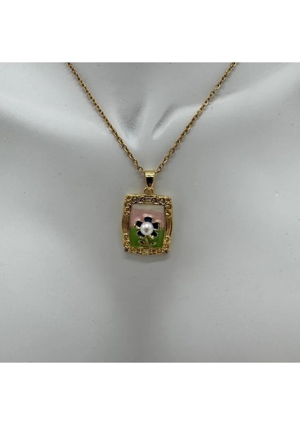 Çelik Vintage Sanat Kolye Serisi: Renkli Tablo Inci Detay - Gold fiyatları