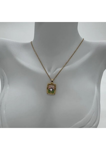 Çelik Vintage Sanat Kolye Serisi: Renkli Tablo Inci Detay - Gold modelleri