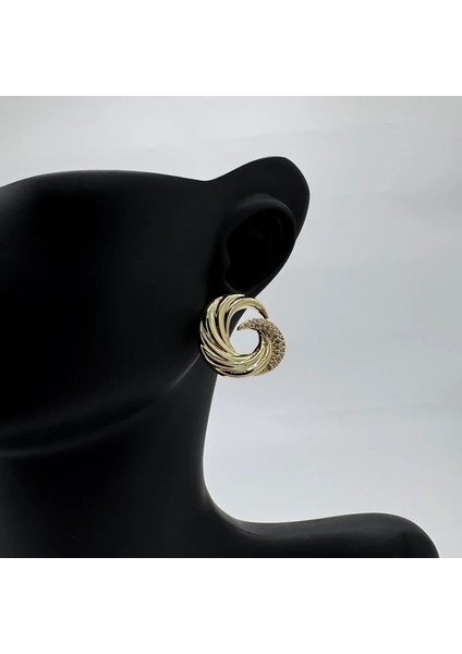 Özel Seri Zirkon Taş Detay Büyük Küpe - Gold